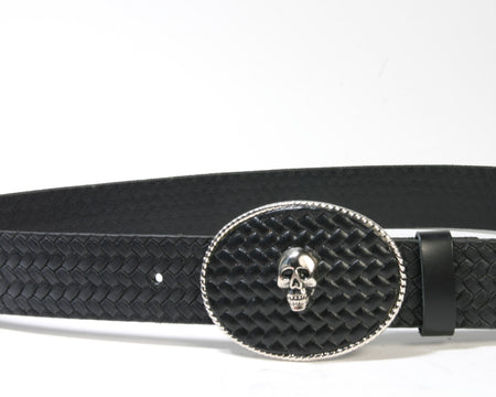 GS 32796 RB Wechselgürtel geflochten Black Totenkopf