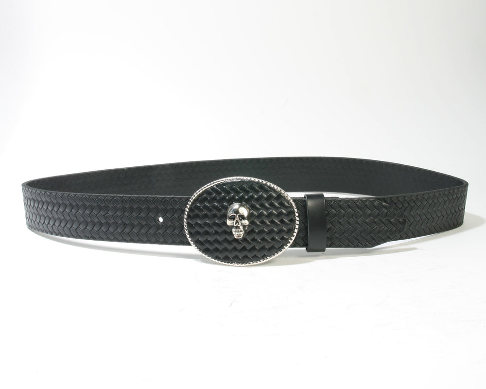 GS 32796 RB Wechselgürtel geflochten Black Totenkopf