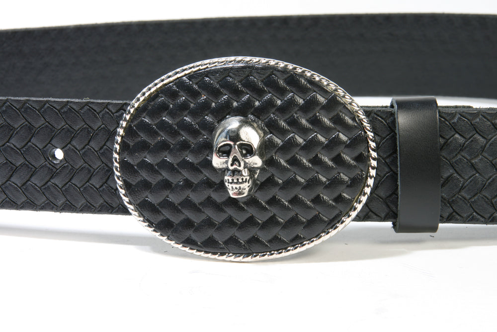 GS 32796 RB Wechselgürtel geflochten Black Totenkopf