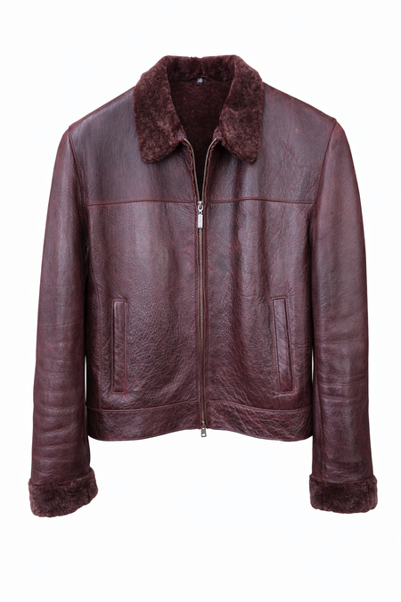 Damen Lederjacke mit echtem Lammfell bordeaux