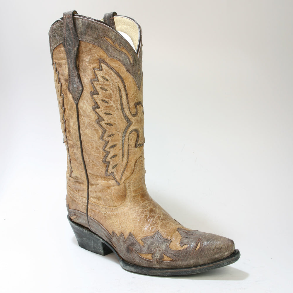 Beige Cowboystiefel aus Rindsleder in Antiklederoptik