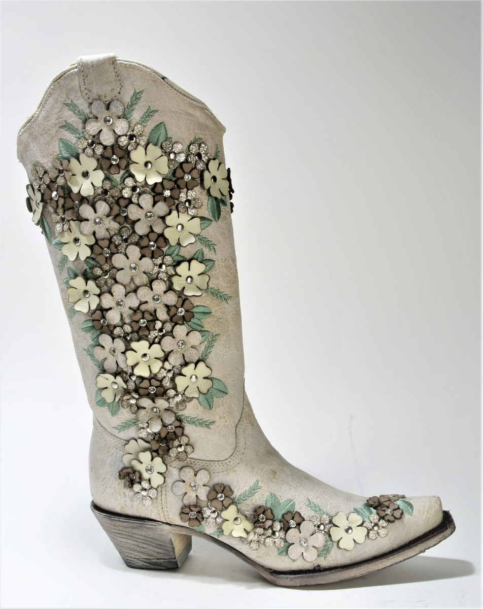 A3600 Corral Boots Cowboyboots White Flower