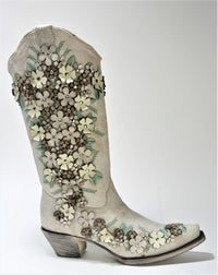 A3600 Corral Boots Cowboyboots White Flower