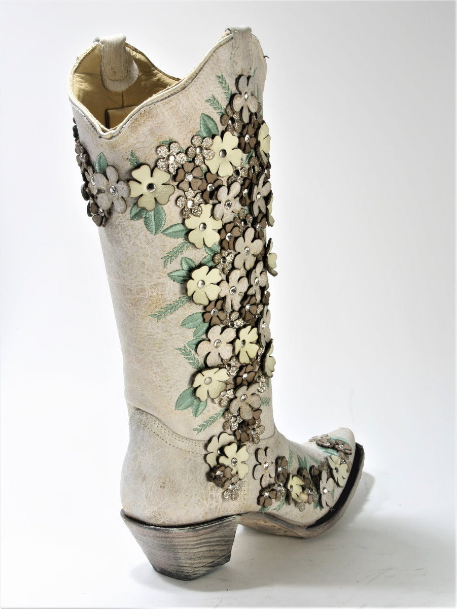 A3600 Corral Boots Cowboyboots White Flower