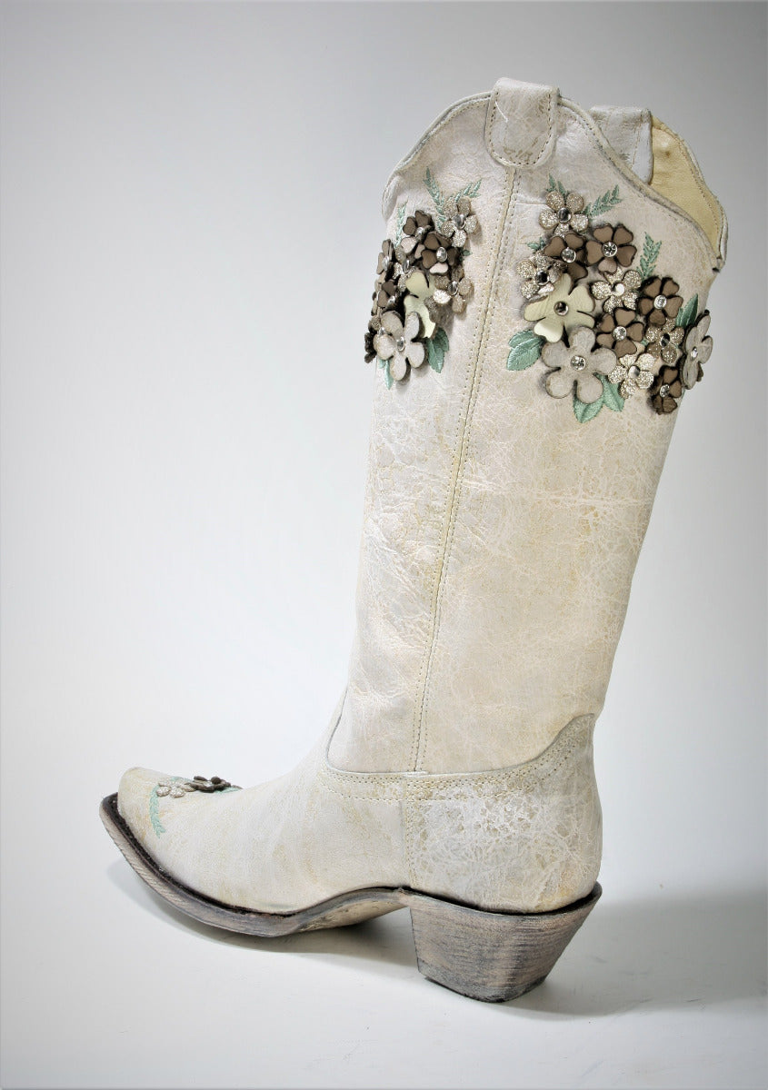 A3600 Corral Boots Cowboyboots White Flower