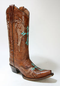 L5104 Corral Boots Circle G Cowboy Boots Cognac Turquoise Cross