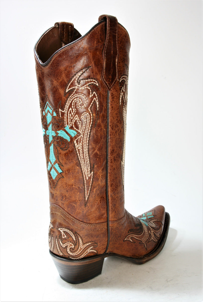 L5104 Corral Boots Circle G Cowboy Boots Cognac Turquoise Cross