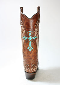 L5104 Corral Boots Circle G Cowboy Boots Cognac Turquoise Cross