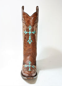 L5104 Corral Boots Circle G Cowboy Boots Cognac Turquoise Cross