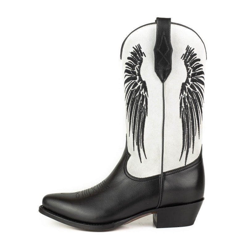 2666 Mayura cowboy boots WINGS Black Nappa White Split Suede