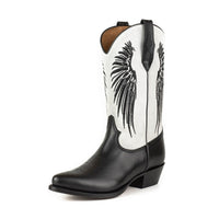 2666 Mayura cowboy boots WINGS Black Nappa White Split Suede