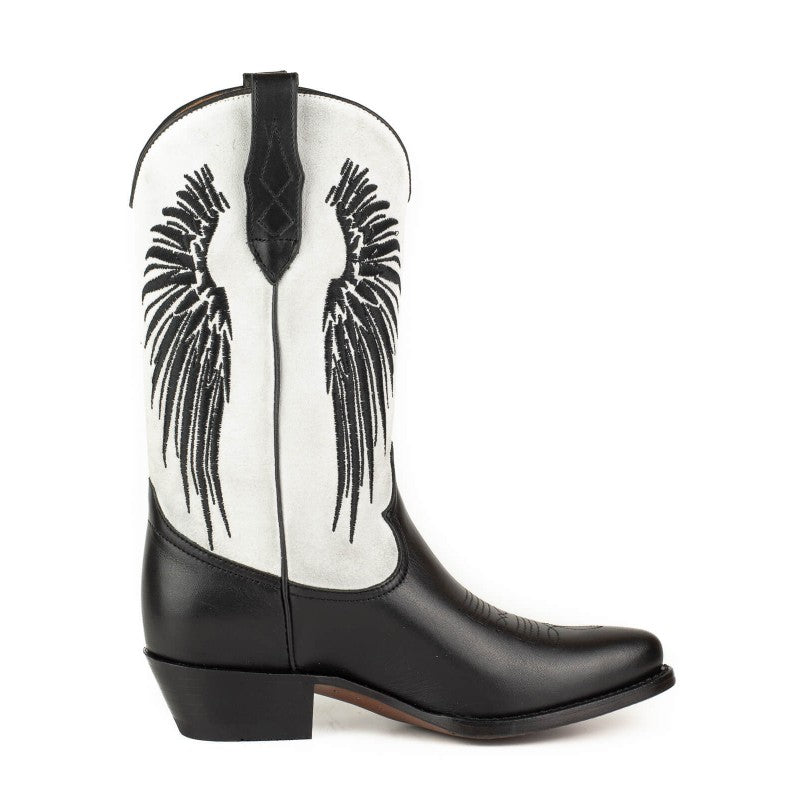 2666 Mayura cowboy boots WINGS Black Nappa White Split Suede