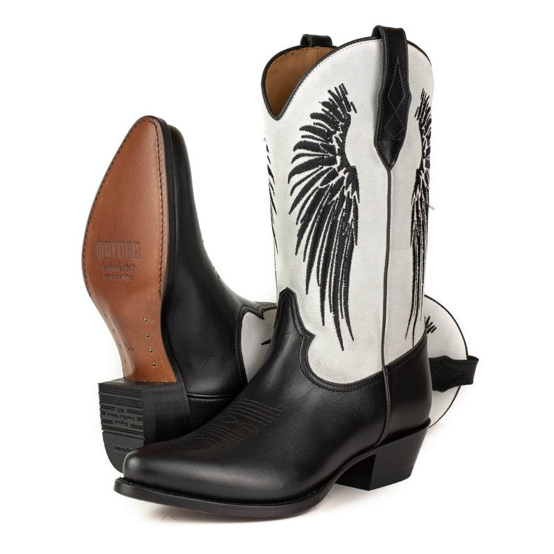 2666 Mayura cowboy boots WINGS Black Nappa White Split Suede