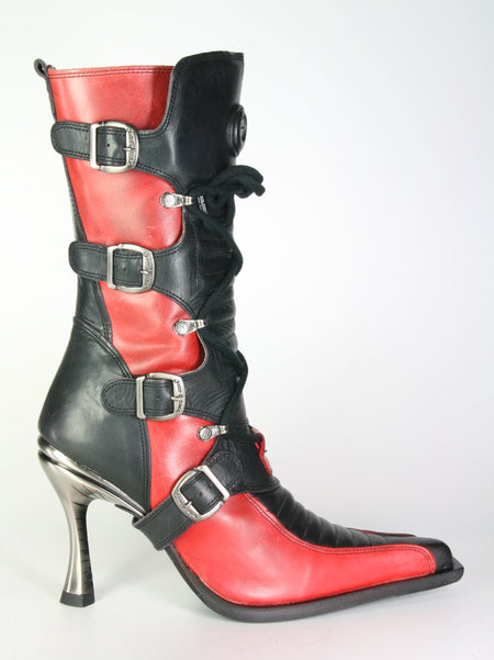 9374 New Rock Stiefel Black Red