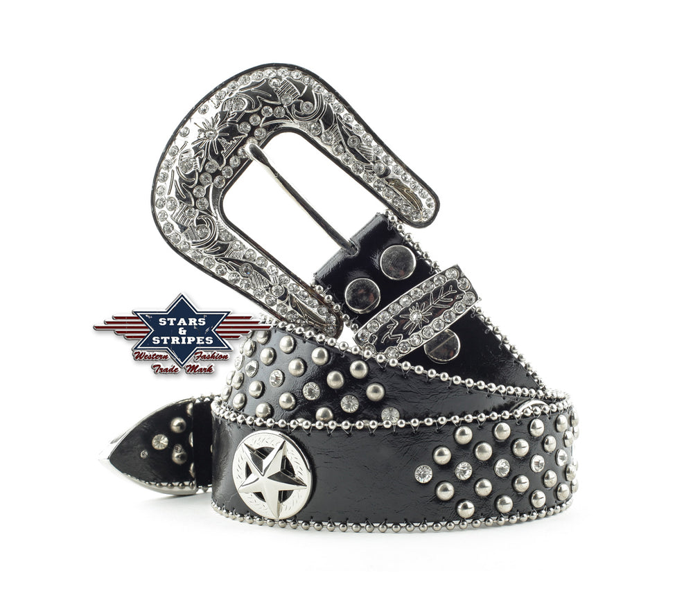 Belt Stars and Stripes stone 03 Black