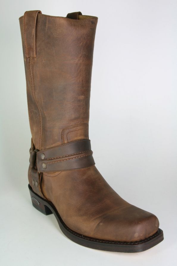 Tan leather biker boots top