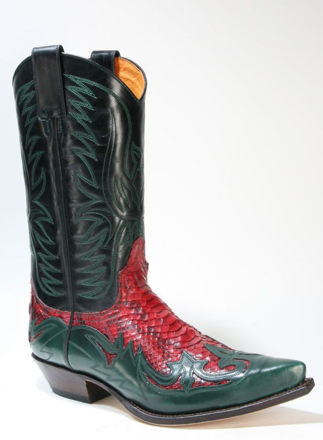 3241 Sendra Cowboystiefel Flor. Verde Python Barr. Rojo