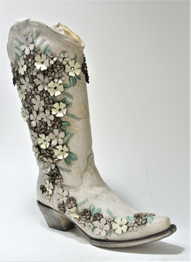 White embroidered cowboy boots top
