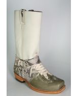 6074 Sancho Bikerboots Antik Linen Python Saba Oliv