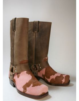 0541 Sancho Bikerboots Castano Kuhfell rosa