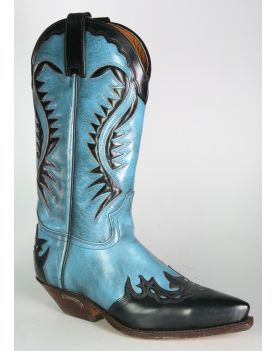 2535 Sendra Cowboystiefel Flor. Negro Flor. Turquesa