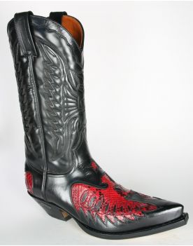 2720 Sendra Cowboystiefel Cuervo Flor. Negro Python Rojo