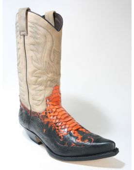 3241 Sendra Cowboystiefel Barbados Negro Pyth. orange Wildleder