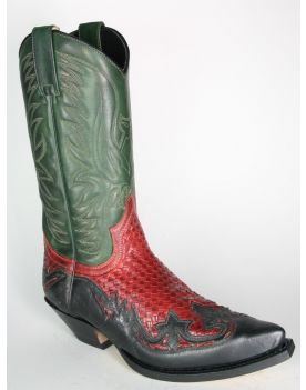  3241 Sendra Boots Westernstiefel Barbados Negro Trenzado Rojo