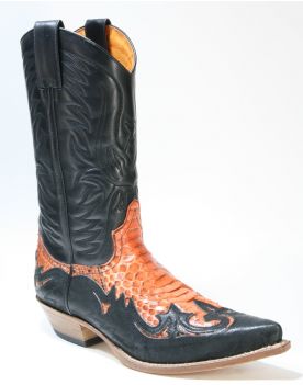 3241 Sendra Cowboystiefel Barbados Negro Python Orange