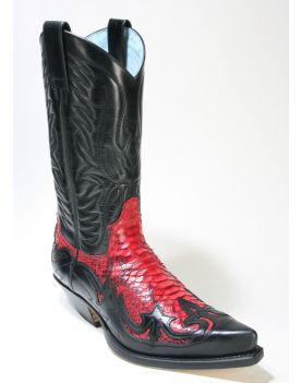 3241 Sendra Cowboystiefel X Flora Negro Pyth. Barr. Rojo