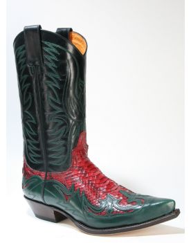 3241 Sendra Cowboystiefel Flor. Verde Python Barr. Rojo