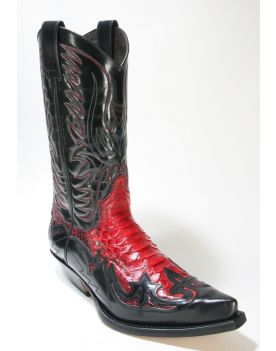 3241 Sendra Cowboystiefel Flora Negro Pyth. Barr. Rojo