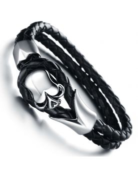 LB114 Lederarmband Black skull 