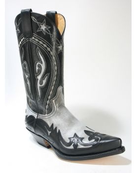 6033 Sendra Cowboystiefel Negra Flora Blanco