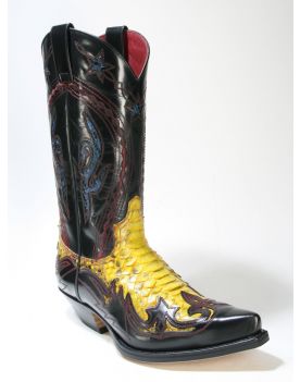 6033 Sendra Boots Flora Negro Python Amarillo