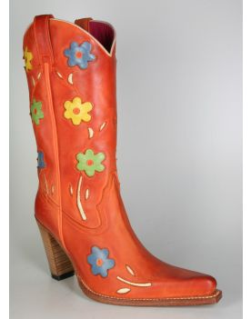 6349 Sendra Cowboystiefel Orange Flower