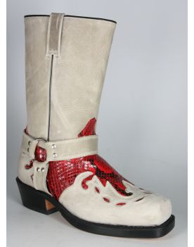 691 Primeboots Bikerboots Bone Python Rojo