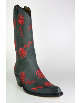 7733 Sancho Cowboystiefel Negro rote Rosen
