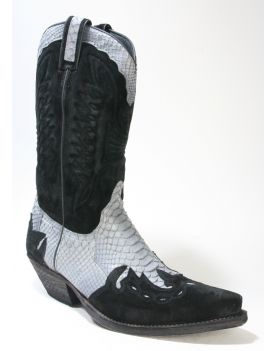9928 Sancho Boots Cowboystiefel Black  Imit. Python Grey