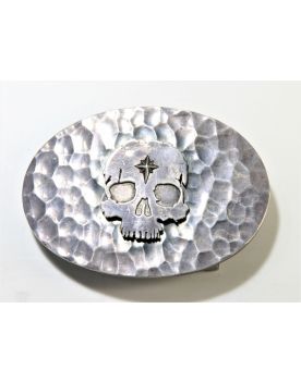 Buckle Gürtelschnalle Totenkopf oval echt Silber