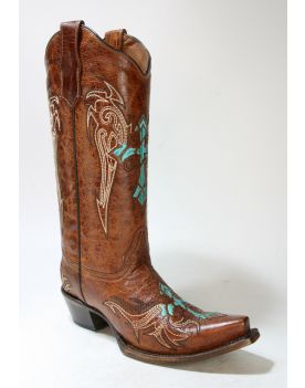 L5104 Corral Boots Circle G Cowboyboots Cognac Türkis Kreuz 