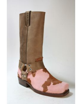 0541 Sancho Bikerboots Castano Kuhfell rosa