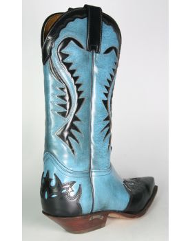 2535 Sendra Cowboystiefel Flor. Negro Flor. Turquesa