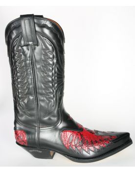 2720 Sendra Cowboystiefel Cuervo Flor. Negro Python Rojo