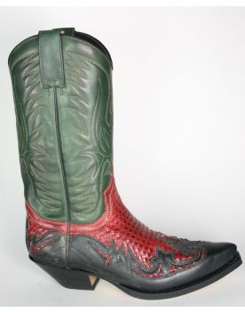  3241 Sendra Boots Westernstiefel Barbados Negro Trenzado Rojo