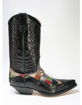 3241 Sendra Cowboystiefel Flor. Negro Python Patchwork small