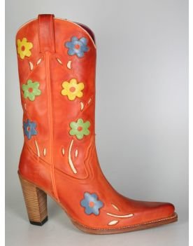 6349 Sendra Cowboystiefel Orange Flower