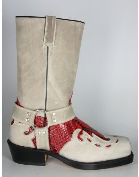 691 Primeboots Bikerboots Bone Python Rojo